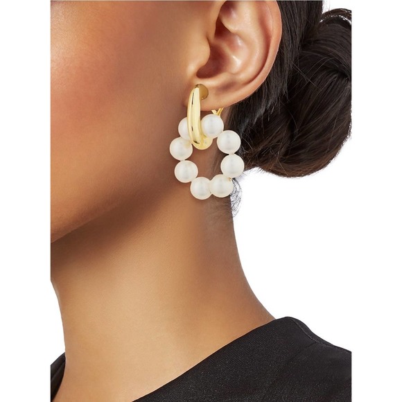 Kenneth Jay Lane 22K Goldplated Faux Pearl Doorknocker Earrings - Picture 2 of 5